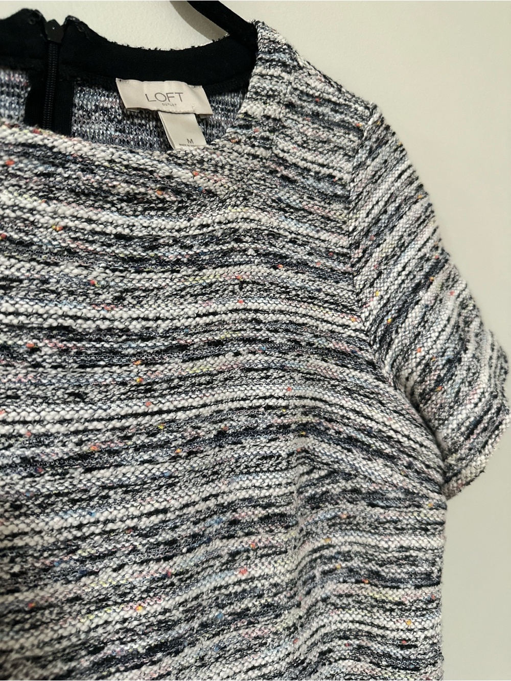 LOFT Black and White Tweed Short Sleeve Shift Dress - Picture 3 of 7